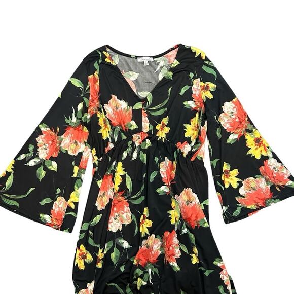 White Birch Dress Womens Size S Black Floral Silky Stretchy Feminine Colorful - Picture 4 of 10